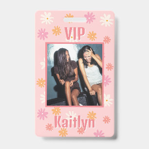Retro Pink Daisy Bachelorette Party VIP Pass Badge