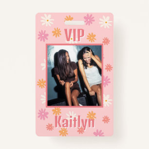 Retro Pink Daisy Bachelorette Party VIP Pass Badge