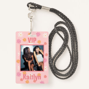 Retro Pink Daisy Bachelorette Party VIP Pass Badge