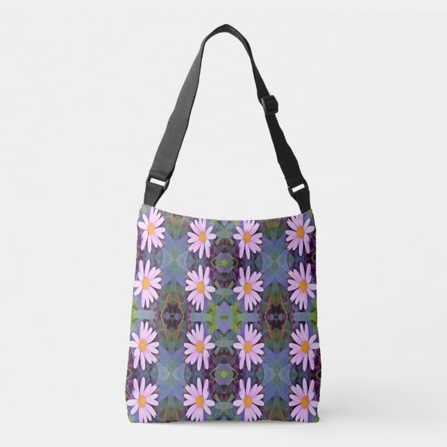 Retro Pink Daisy Flower Pattern Crossbody Bag (Front)