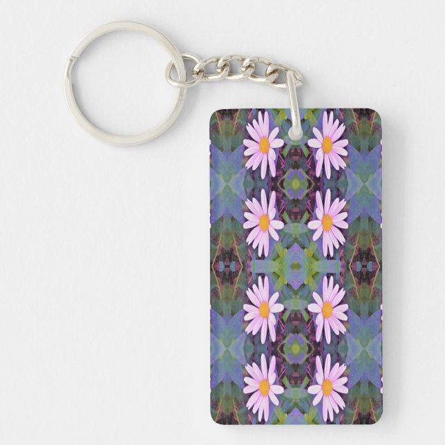 Retro Pink Daisy Flower Pattern Keychain (Front)