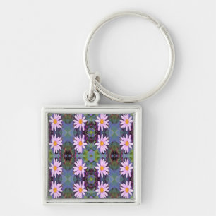 Retro Pink Daisy Flower Pattern Keychain