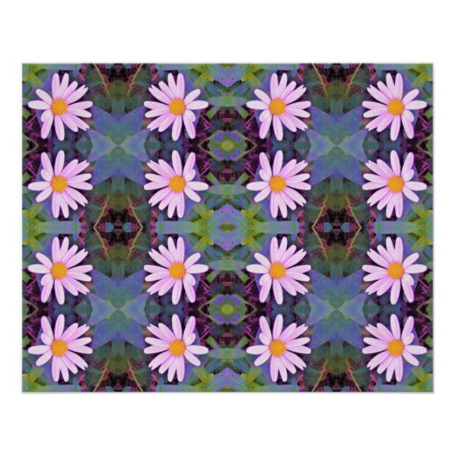 Retro Pink Daisy Flower Pattern Poster (Front)