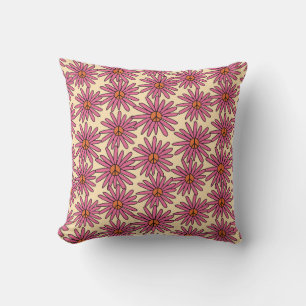 Retro Pink Daisy Peace Pattern Throw Pillow