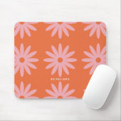 Retro Pink Daisy Print With Name Mouse Pad (With Mouse)
