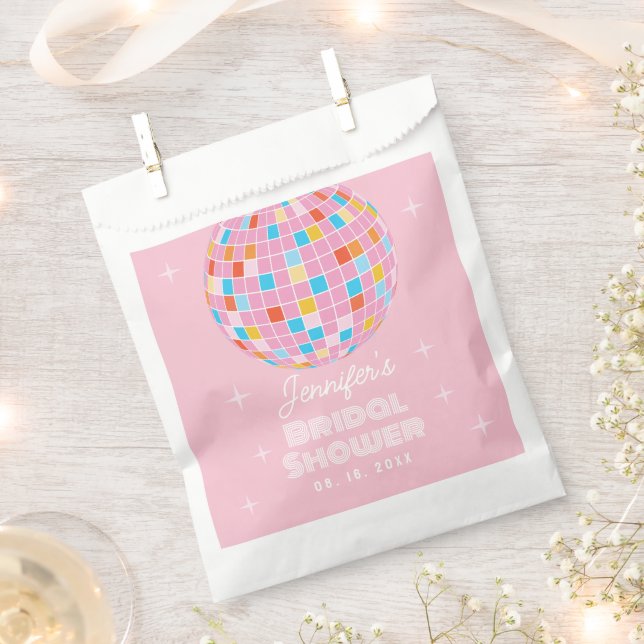 Retro Pink Disco Ball 70s 80s Themed Bridal Shower Favour Bag (Clipped)