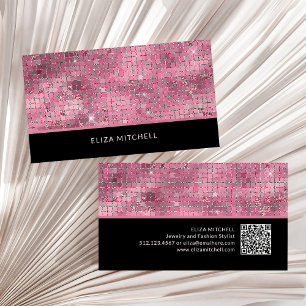 Retro Pink Disco Ball Mirror QR Code Business Card