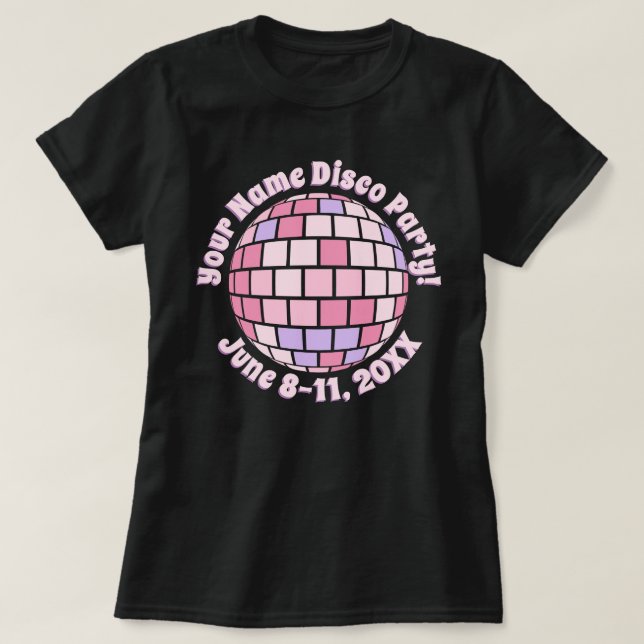 Retro Pink Disco Ball PERSONALIZED T-Shirt (Design Front)
