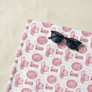 Retro Pink Disco Cowgirl Girly Aesthetic Beach Towel