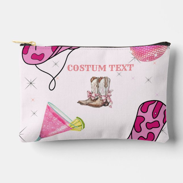 Retro Pink Disco Cowgirl Western Bachelorette  Accessory Pouch (Front)