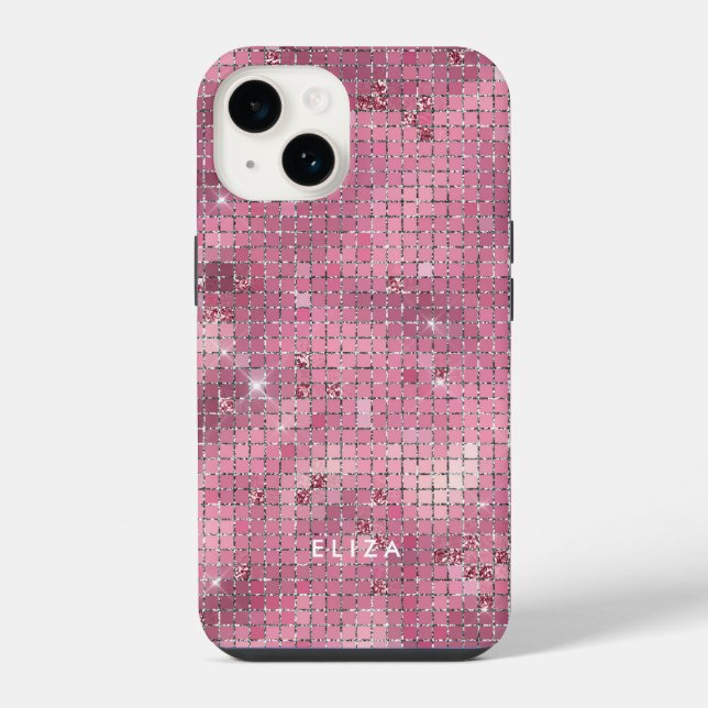 Retro Pink Disco Mirror | Monogram iPhone Case (Back)