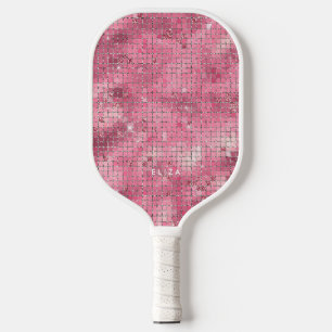 Retro Pink Disco Mirror Monogram Pickleball Paddle