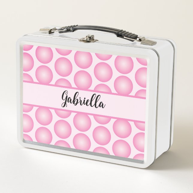 Retro Pink Dot Script Name Typography Throw Pillow Metal Lunch Box (Front)