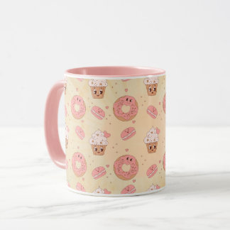 Retro Pink Doughnuts & Cupcakes Pattern Mug