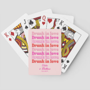 Retro Pink Drunk in Love Wedding Playing Cards