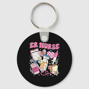 Retro Pink Er Nurse Funny Emergency Room Rn  Keychain