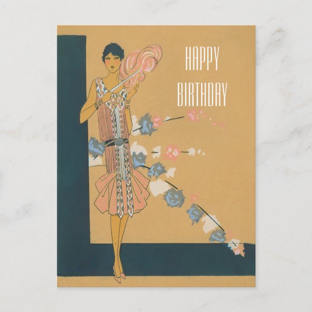 Retro Pink Fashion and Feathers Postcard (Front)