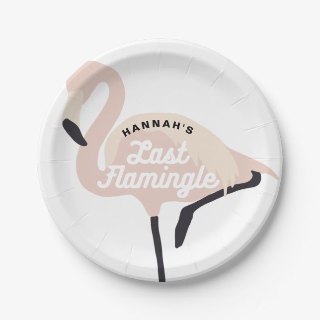 Retro Pink Flamingo Last Flamingle Bridal Shower Paper Plate (Front)