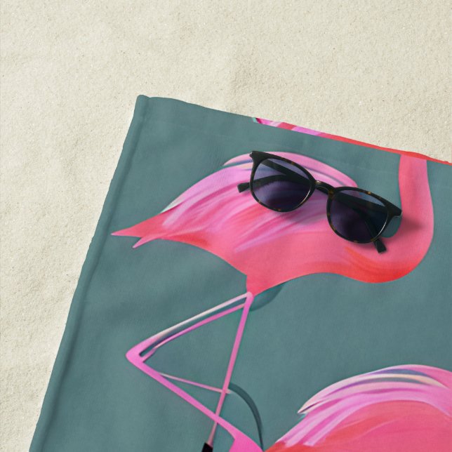 Retro pink flamingos  beach towel (In Situ)