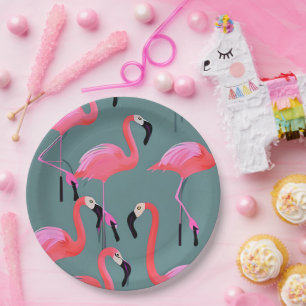 Retro pink flamingos paper plate