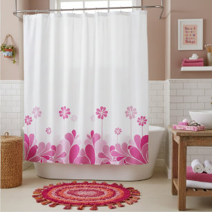 Retro Pink Floral Boho Shower Curtain