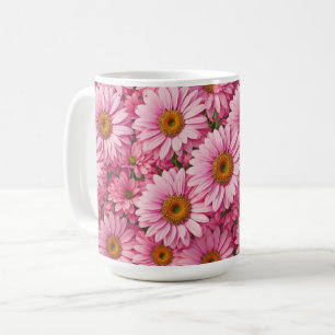 Retro pink floral daisy pattern coffee mug