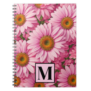 Retro pink floral daisy pattern notebook