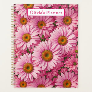 Retro pink floral daisy pattern planner