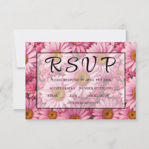 Retro pink floral daisy pattern RSVP card