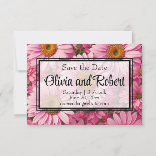 Retro pink floral daisy pattern save the date
