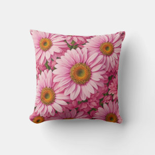 Retro pink floral daisy pattern throw pillow