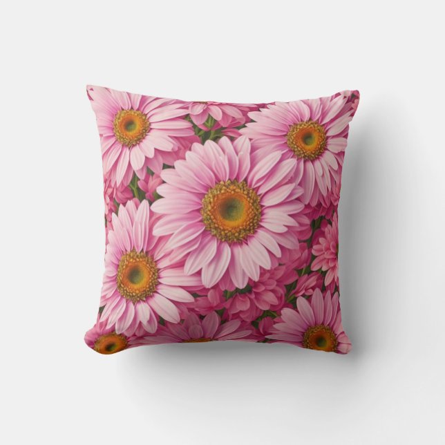 Retro pink floral daisy pattern throw pillow (Front)
