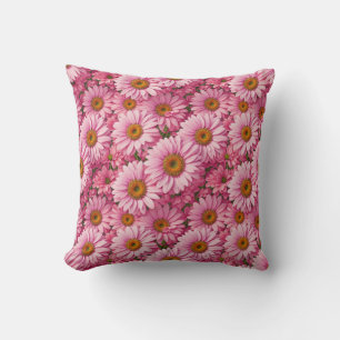 Retro pink floral daisy pattern throw pillow