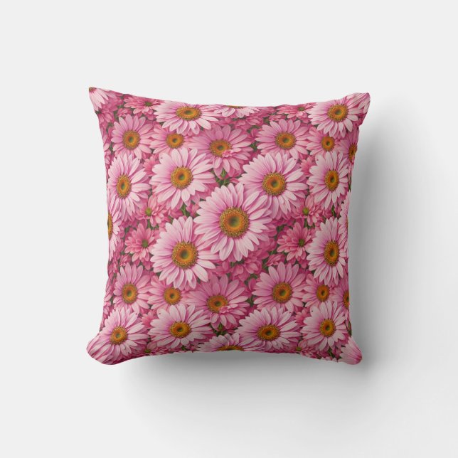 Retro pink floral daisy pattern throw pillow (Front)