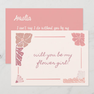 Retro Pink Floral Handwritten Flower Girl Proposal Invitation