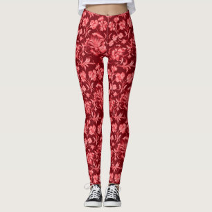 Retro Pink Floral on Maroon Leggings