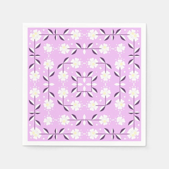 Retro, Pink floral pattern Napkin (Front)