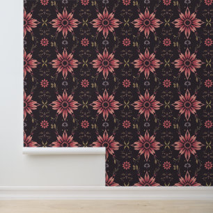 Retro Pink Floral Pattern on Dark Background Wallpaper