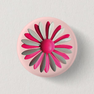 Retro PINK Flower - Bouquet Spring Summer Garden 1 Inch Round Button