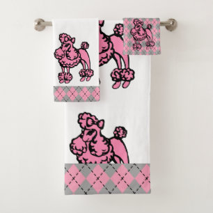 Retro Pink French Poodle Bath Towels Set