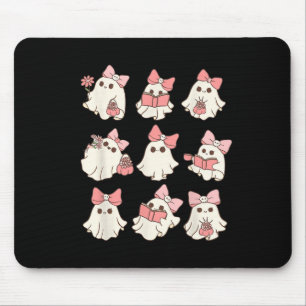 Retro Pink Ghost Reading Halloween Gardening Mini Mouse Pad