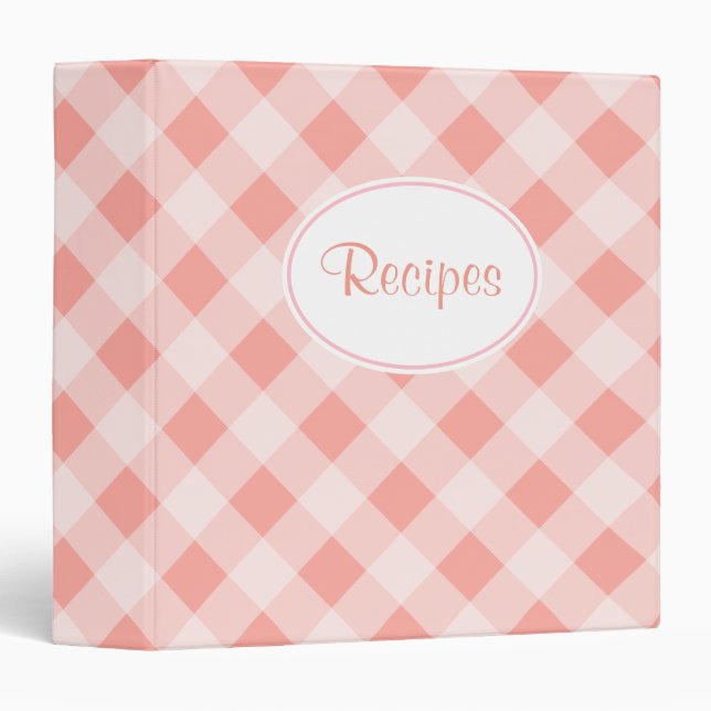 Retro Pink Gingham Kitchen Recipe Binder (Front/Spine)