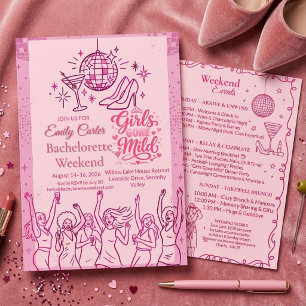 Retro Pink Girls Gone Mild Bachelorette Weekend  Invitation