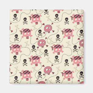 Retro Pink Girly Skull and Bones Magnet