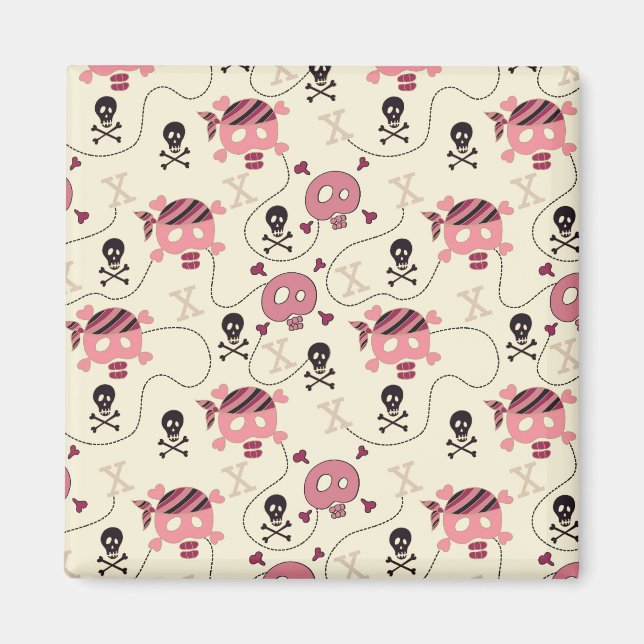 Retro Pink Girly Skull and Bones Magnet (Front)