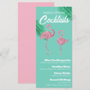 Retro Pink Glitter Flamingos and Palm Leaves Menu