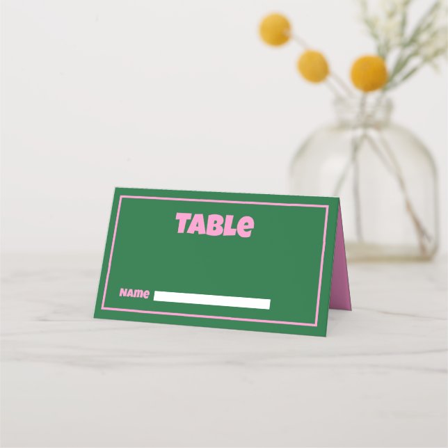Retro Pink Green  bright  Wedding Place Card (Front)