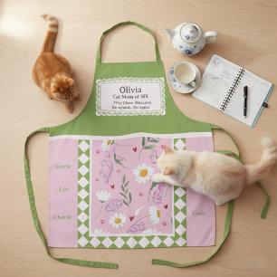 Retro Pink Green Cat’s Mom Personalized Apron
