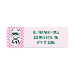 Retro Pink Green Checkered Santa Claus Christmas