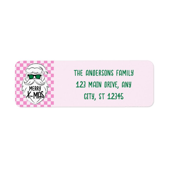 Retro Pink Green Checkered Santa Claus Christmas (Front)